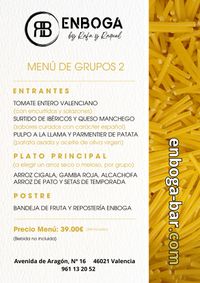 MENÚ 2 PARA GRUPOS ENBOGA-BAR